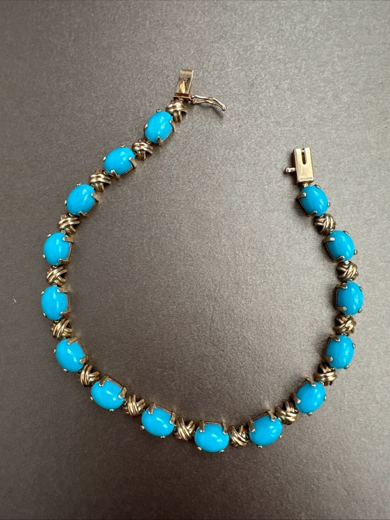 Solid 14k And Turquoise Bracelet